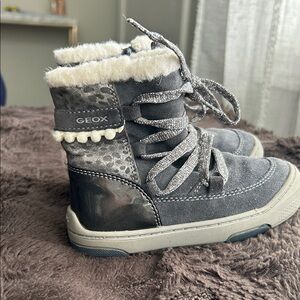 Geox Gray Kids Boots with Cream Lining